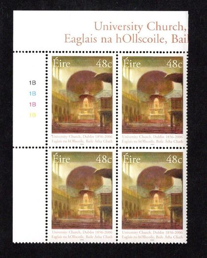 2006 Ireland 150th Anniversary of Dublin's University Church Commemorative Stamp Plate Block 1A1A1A1A & 1B1B1B1B Mint Never Hinged (MNH)