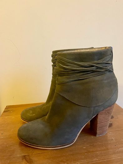 Mint Velvet Khaki Olive Suede Leather Ankle Boots Size 37 UK 4