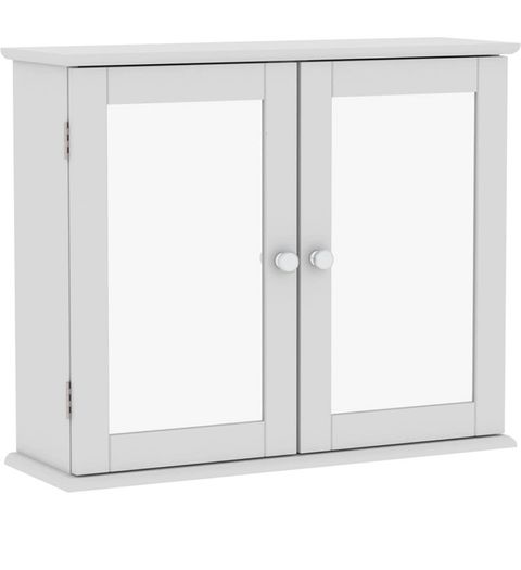 Double Door Mirrored Bathroom Cabinet Storage Cupboard Wall Mounted, White (FREE POSTAGE)