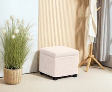 Storage Ottoman Bench, Corduroy Storage Chest Box with Wooden Legs, 40cm Bed End Bench for Living Room, Bedroom, Entryway, Beige