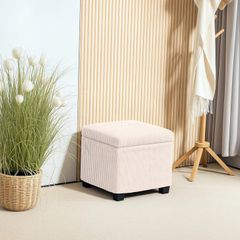 Storage Ottoman Bench, Corduroy Storage Chest Box with Wooden Legs, 40cm Bed End Bench for Living Room, Bedroom, Entryway, Beige