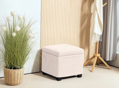 Storage Ottoman Bench, Corduroy Storage Chest Box with Wooden Legs, 40cm Bed End Bench for Living Room, Bedroom, Entryway, Beige