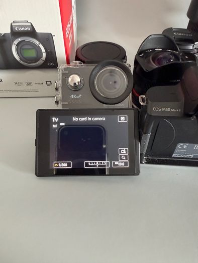 Canon EOS M50 Mark II + 15-45mm + Sigma 70-300mm + Fisheye + Batteries + Viltrox adapter + Apex 4K Camera