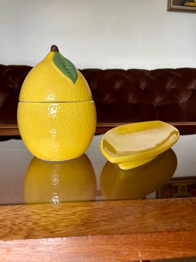 Y2K Martha Stewart Ceramic Lemon Storage Jar and Rare Vintage Macys Italian Serving Plate