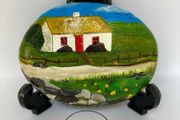 Hand painted Rock Irish Countryside Thatched Cottage