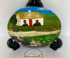Hand painted Rock Irish Countryside Thatched Cottage