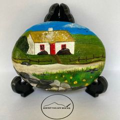 Hand painted Rock Irish Countryside Thatched Cottage