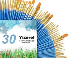 30 pcs Nylon Hair Brushes for Acrylic Oil Watercolor Painting Artist Professional Painting Kits