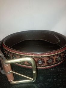 Vintage beaded+button leather belt waist 34
