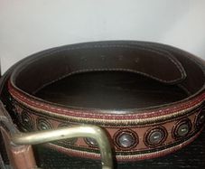 Vintage beaded+button leather belt waist 34