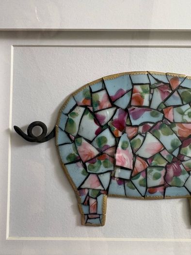 Handmade Framed Pig Pique Assiette Mosaic
