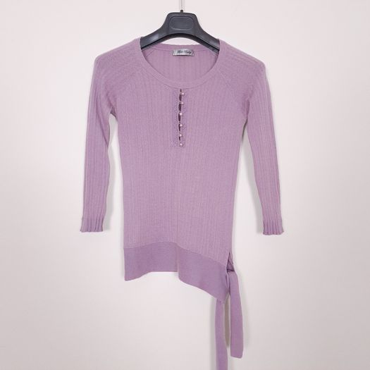Beth Bowley Mauve Purple Knit Henley Top with Side Tie Size XS/S