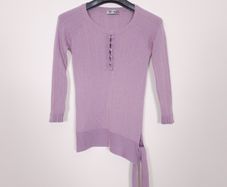 Beth Bowley Mauve Purple Knit Henley Top with Side Tie Size XS/S
