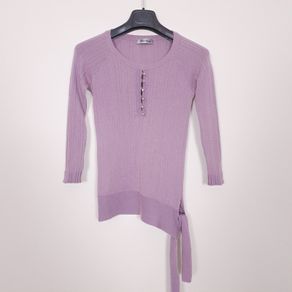 Beth Bowley Mauve Purple Knit Henley Top with Side Tie Size XS/S