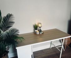 Modern IKEA Desk!!! Top: Light wood/oak effectBase: White storage cabinet + trestle leg.Style: Minimalist / Scandinavian.Perfect for home office or student room.Size L150cm ,W75cm