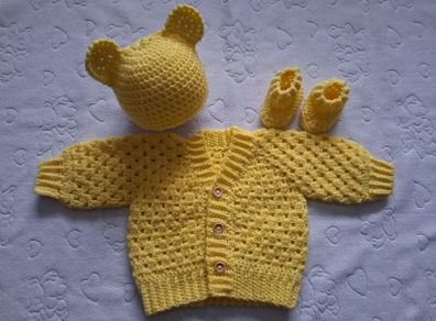 Handmade neutral and baby boy cardigan sets newborn and  0-3 months
