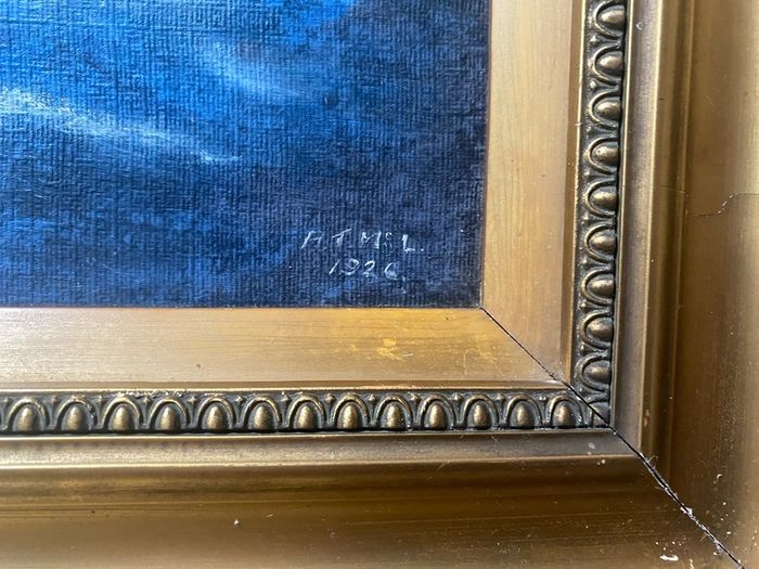 oil on board Vintage 1926 British School Marine Oil Painting Full-Rigged Sailing Ship in Rough Seas, Signed H.T.M.L.