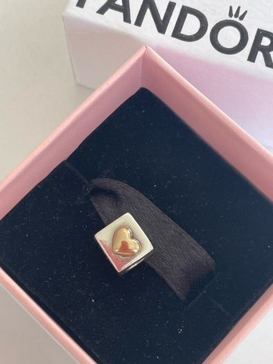 Pandora Two Tone Love Cube Charm with 14k Gold Heart