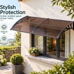 Polycarbonate Door Canopy 198 x 96cm  Front Door Awning with Rain & UV Protection