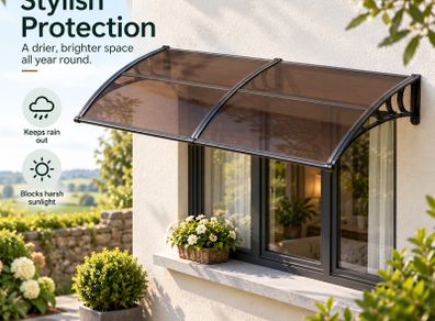 Polycarbonate Door Canopy 198 x 96cm  Front Door Awning with Rain & UV Protection