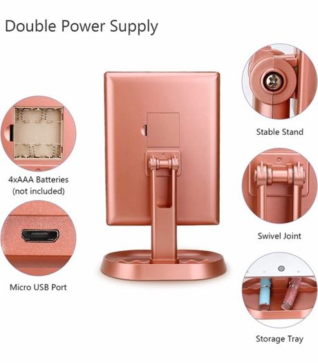 Makeup Mirror, Lighted Vanity Mirror with 1x/2x/3x Magnification, 21 LED Portable Trifold Mirror Touch Screen Dimming Dual Power, Illuminated Cosmetic Mirror for Countertop (MULTIPLE COLOURS)