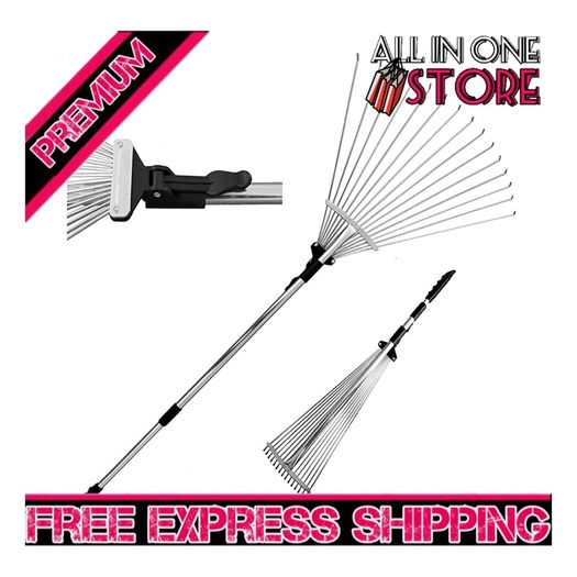Telescopic Metal Rake, 160 cm long, Adjustable Folding Leaves Rake for Quick Clean Up of Lawn and Yard, Garden Leaf Rake, Expanding Handle with Adjustable (FREE SHIPPING)