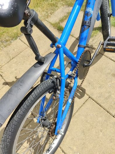 Small Blue BMX Bike for Kids ages 6 - 11, mudguards - stand included
