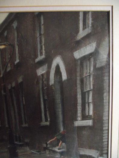 Marc Grimshaw - Original Pastel of - Children In A Rainy Street - Signed