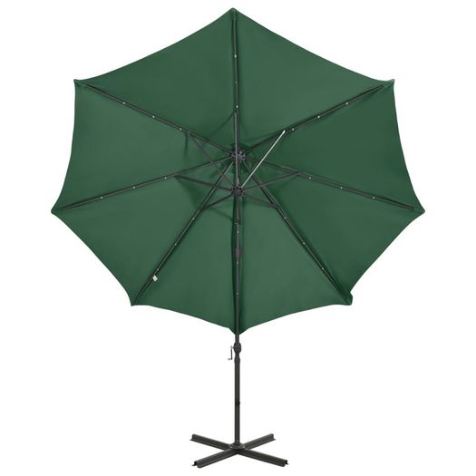 Cantilever Umbrella with Pole and LED Lights Green 300 cm