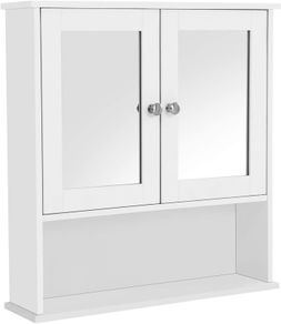 Bathroom Cabinet, Wall Cupboard, Mirror with Shelf, Wooden Makeup Cabinet, 56 x 58 x 13 cm (W x H x D) White