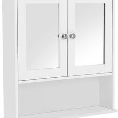 Bathroom Cabinet, Wall Cupboard, Mirror with Shelf, Wooden Makeup Cabinet, 56 x 58 x 13 cm (W x H x D) White