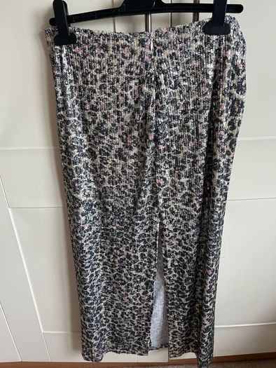 Leopard Print Sequin Midi Skirt