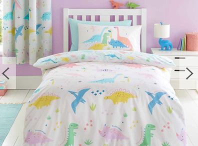 Catherine Lansfield Dinosaur Friends Reversible Double Duvet Cover Set with matching fitted sheet BNIB