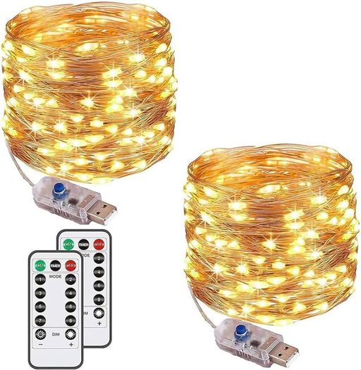 [2 Pack] Fairy String Lights, 120LED 12M/40Ft 8 Modes USB Plug in Powered Lights Waterproof Outdoor/Indoor Copper String Lights with Remote Timer for Bedroom, Party, Christmas