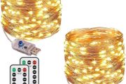 [2 Pack] Fairy String Lights, 120LED 12M/40Ft 8 Modes USB Plug in Powered Lights Waterproof Outdoor/Indoor Copper String Lights with Remote Timer for Bedroom, Party, Christmas