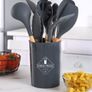 12 PCS Silicone Cooking Utensils Set with Wooden Handle, Heat Resistant, Nonstick Cookware Tongs Spatula Spoon Set, Dishwasher Safe, Best Kitchen Tools Grey Image 2