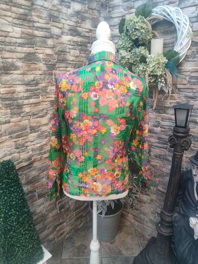 vintage 60s green floral sheer blouse