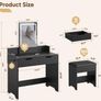 Dressing Table with Stool, Vanity Desk with Touch Control LED Mirror (3 Color Modes), 2 Drawers & Hair Dryer Holder, Modern Makeup Desk for Bedroom, Black Image 2