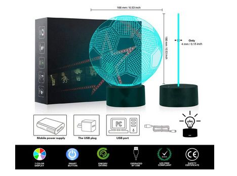 Football 3D Optical Illusion Lamp Night Light for Boys, 7 Color Changing Touch Table