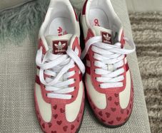 Raspberry Pink & White Lace Up Trainers, Samba Style UK Size 6