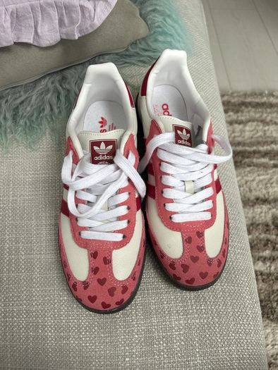 Raspberry Pink & White Lace Up Trainers, Samba Style UK Size 6