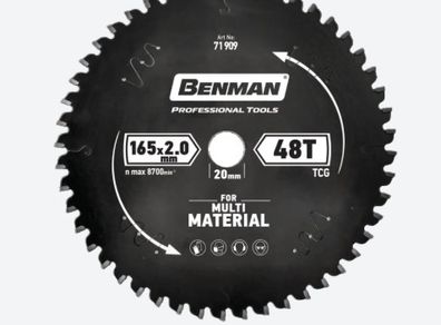 Benman 71909 Circular Saw Blade Multi Material 165 X 2.0 mm/20 mm 48T