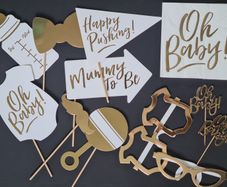 Antropologie Baby Shower Photo Booth Props Set Gold  and  White Party Decorations