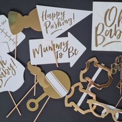 Antropologie Baby Shower Photo Booth Props Set Gold  and  White Party Decorations