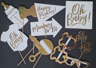 Antropologie Baby Shower Photo Booth Props Set Gold  and  White Party Decorations