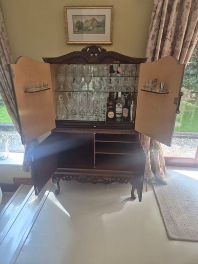 Antique drinks cabinet and contents