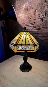 Fabulous Tiffany-Style Stained Glass Lamps, Amber & Cream, 45cm (Two Available!!)