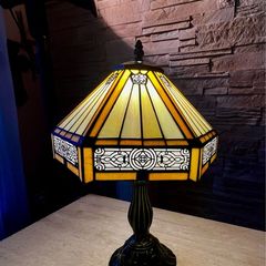 Fabulous Tiffany-Style Stained Glass Lamps, Amber & Cream, 45cm (Two Available!!)