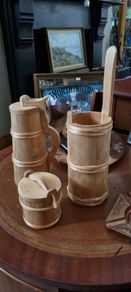 3 rustic handmade wooden containers