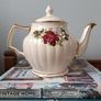 Vintage Sadler England Dark Red and White Roses Teapot Image 2
